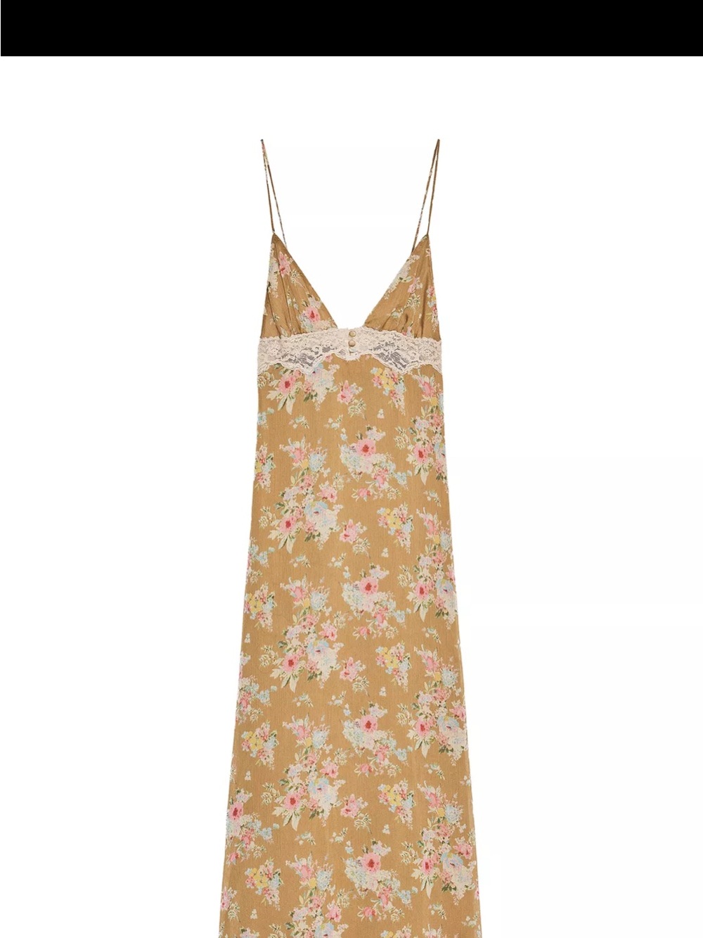 Zara Floral Lace-Trim Slip Dress in Mustard and Cream